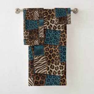Luxury Teal Glitter African Animal Print Towel Set