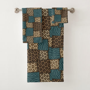 Luxury Teal Glitter African Animal Print Towel Set