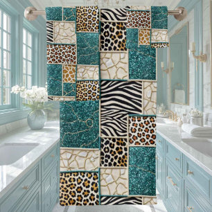 Luxury Teal Glitter African Animal Print Towel Set