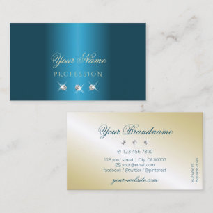 Luxury Teal Gold Beige Sparkling Diamonds Stylish Business Card