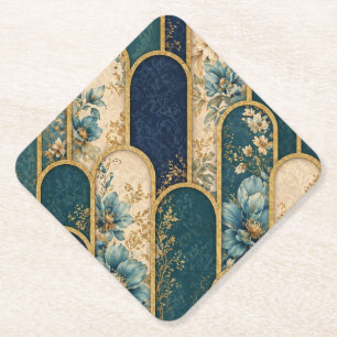 Luxury Teal & Gold Floral Arch Paper Coaster