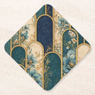 Luxury Teal & Gold Floral Arch Paper Coaster