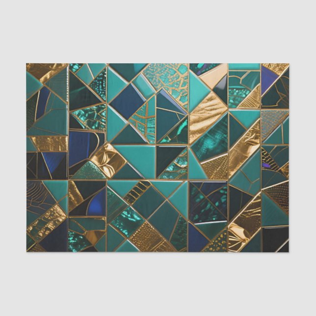 Luxury Teal Gold Geometric Mosaic Pattern Tissue Paper (Front)