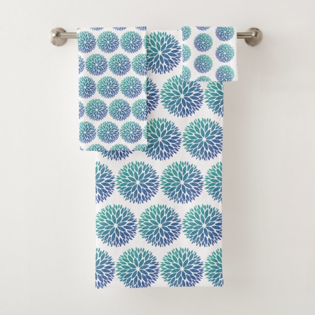 LUXURY TEAL GREEN DAHLIA BATHROOM TOWEL SET (Insitu)