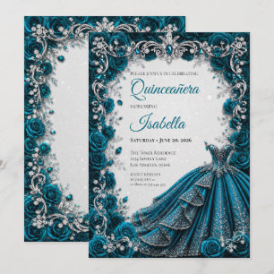 Luxury Teal Princess Quinceañera Invitation