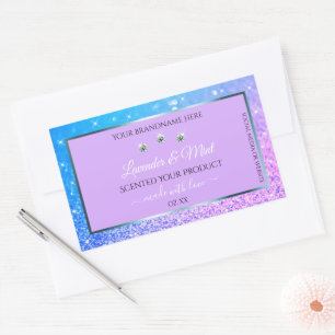 Luxury Teal Purple Glitter Product Labels Diamonds