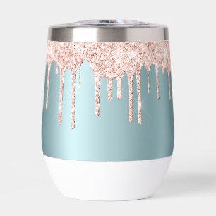 Luxury teal rose gold glitter drips Water Bottle