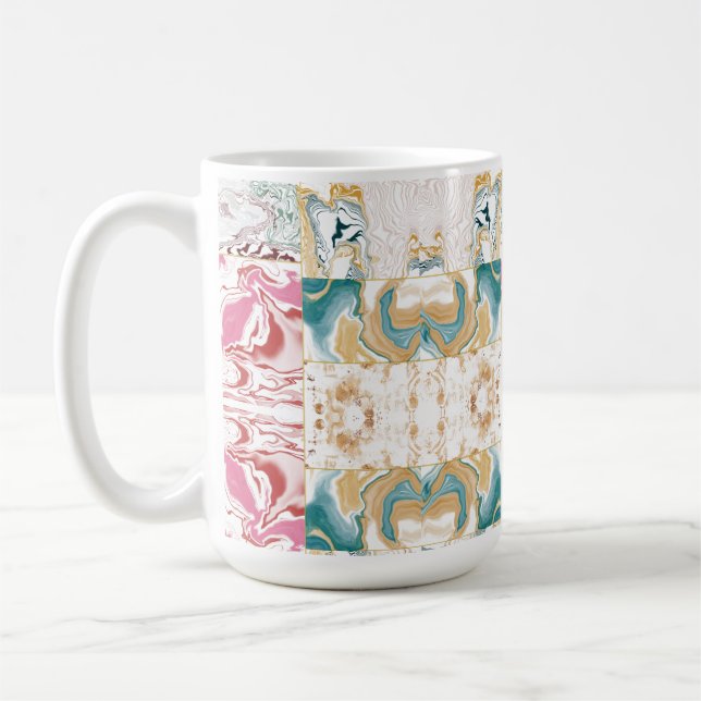Luxury Teal & Rose Gold Marble Swirl Fluid Marble Coffee Mug (Left)