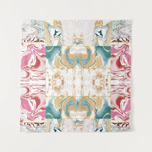 Luxury Teal & Rose Gold Marble Swirl Fluid Marble Tapestry (Front)
