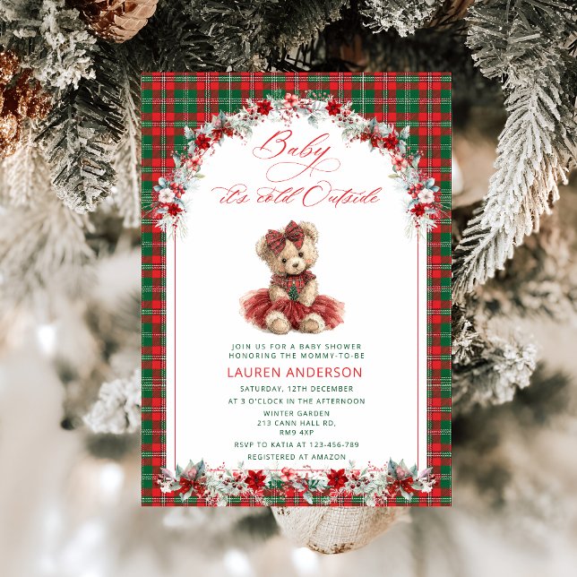 Luxury Teddy Bear Christmas Baby Shower Invitation (Creator Uploaded)