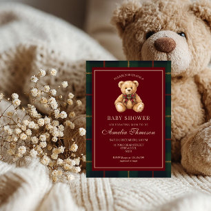 Luxury Teddy Bear Christmas baby shower Invitation