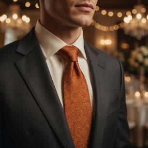 Luxury Terracotta Burnt Orange Baroque Floral Tie