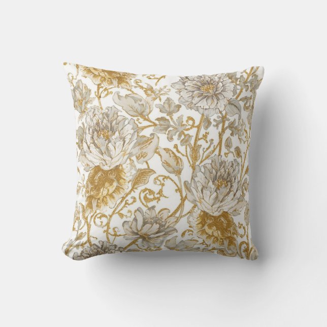Luxury,The Beauty of Blooming Gold Flowers Patter Cushion (Front)