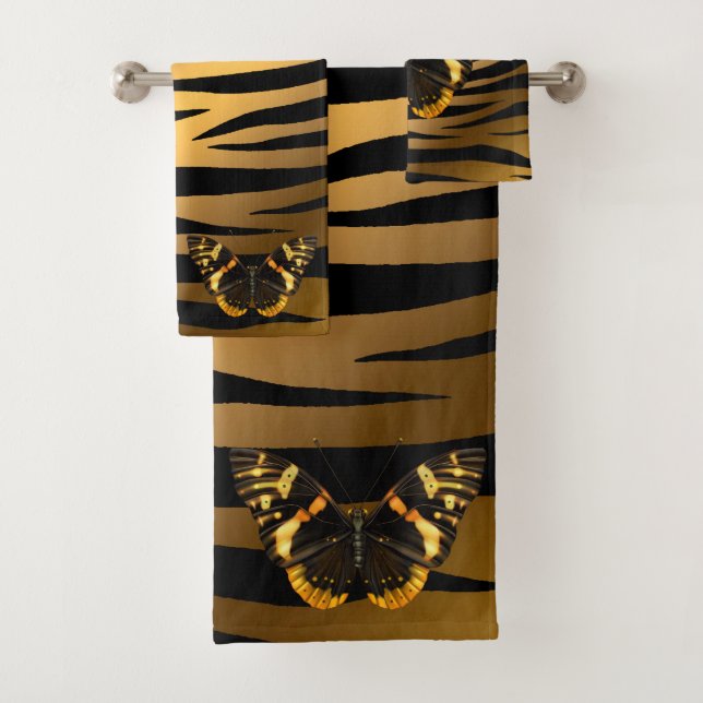 Luxury Tiger Butterfly Trendy Line Bath Towel Set (Insitu)