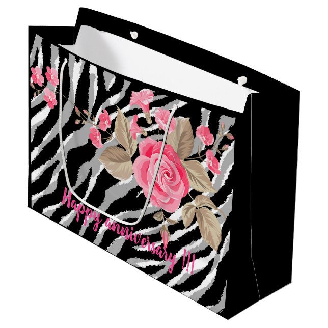 Luxury Tiger Rose Trendy Line Large Gift Bag (Front Angled)