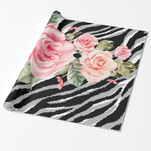 Luxury Tiger Rose Trendy Line Wrapping Paper