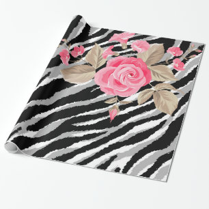 Luxury Tiger Rose Trendy Line Wrapping Paper
