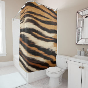 Luxury Tiger Skin Faux Fur Wild Animal Stripe Shower Curtain