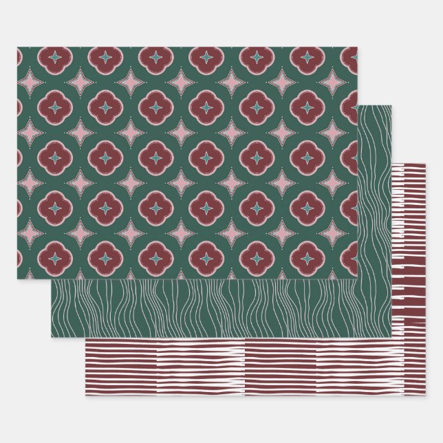 Luxury tile pattern, graceful lines, crossed paths wrapping paper sheet (Set)