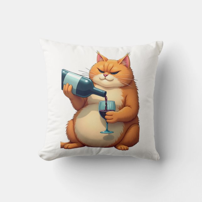 Luxury Tipsy Cat Modern Art Illustration Cushion (Front)