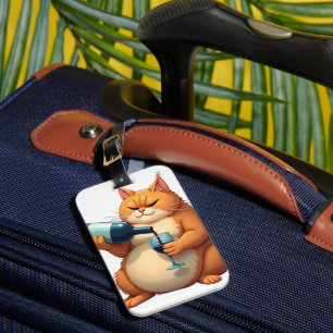 Luxury Tipsy Cat Modern Art Illustration Luggage Tag