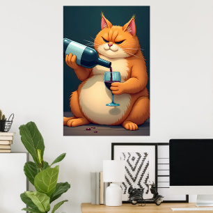 Luxury Tipsy Cat Modern Art Illustration Poster