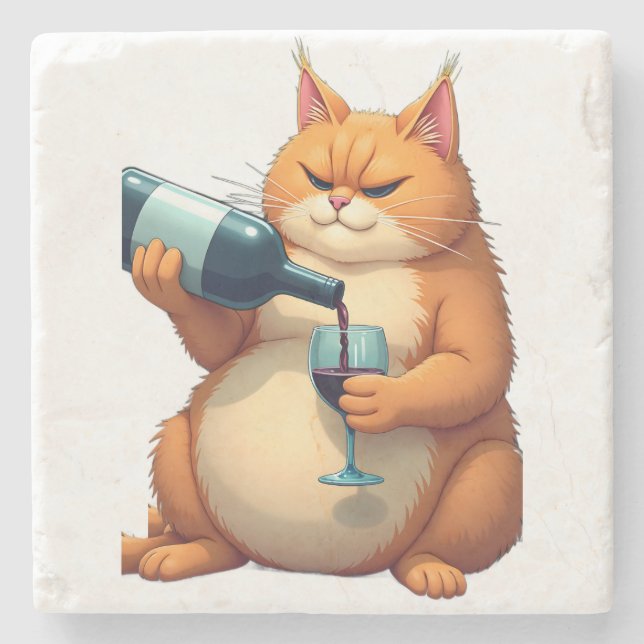 Luxury Tipsy Cat Modern Art Illustration Stone Coaster (Front)