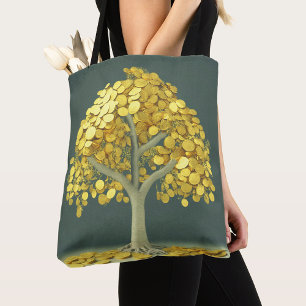 Luxury Tote Bag Stylised Money Tree with Gold Coin