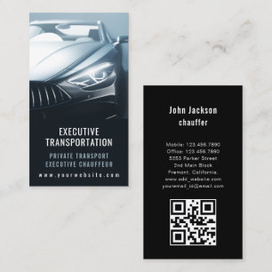 Luxury Transport Car QR Code Blue & Black Business Card