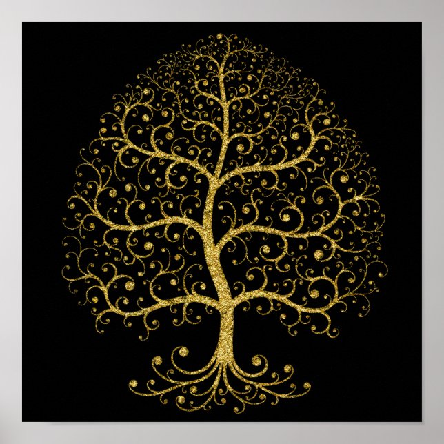 Luxury Tree of Life Black Gold Modern Poster (Front)