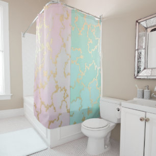 Luxury Trendy Blush Pink Soft Mint Gold Collection Shower Curtain