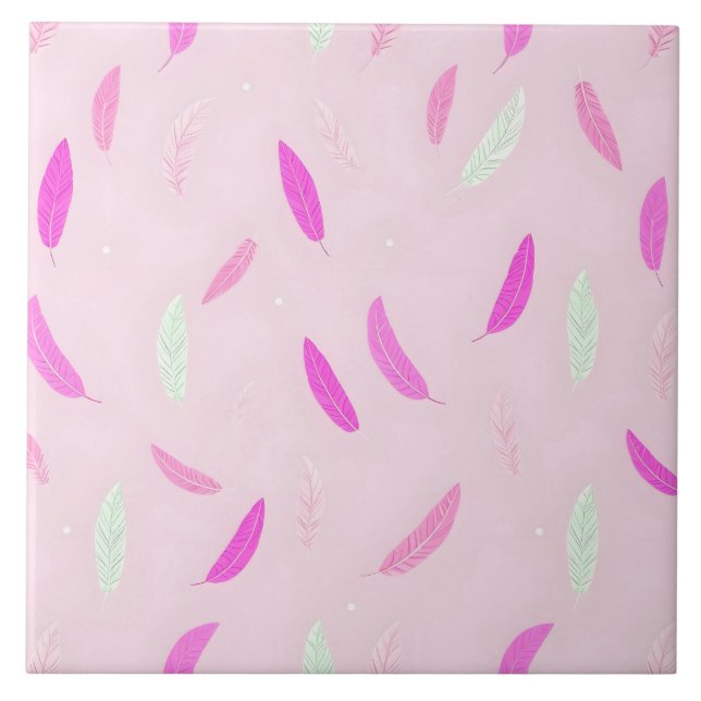 Luxury Trendy Feathers Boho Collection Ceramic Tile (Front)