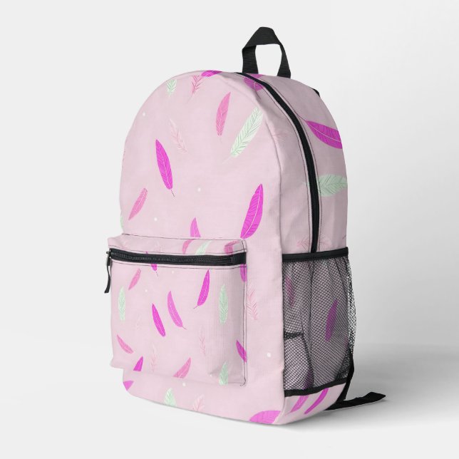 Luxury Trendy Feathers Boho Collection Printed Backpack (Back Corner Right)