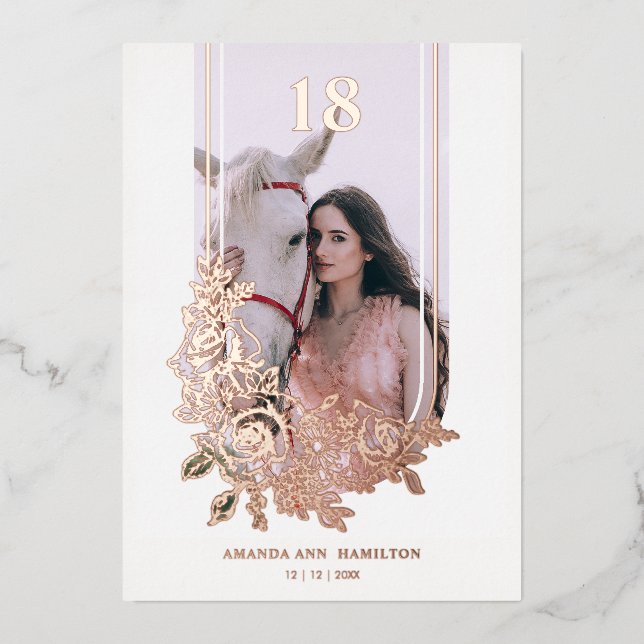 Luxury Trendy Floral Birthday Party Photo (Front)