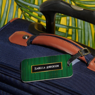 Luxury Trendy Green Gold Linen Texture Collection Luggage Tag