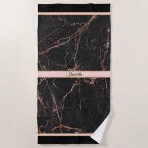 Luxury Trendy Marble Pink Black Customise Beach Towel