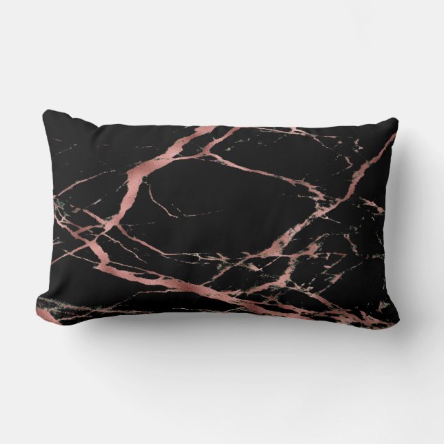 Luxury Trendy Pink Black Marble Cotton Lumbar Cushion (Front)