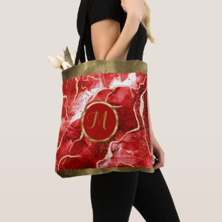Luxury Trendy Red ,Gold, Pink Faux Agate Tote Bag