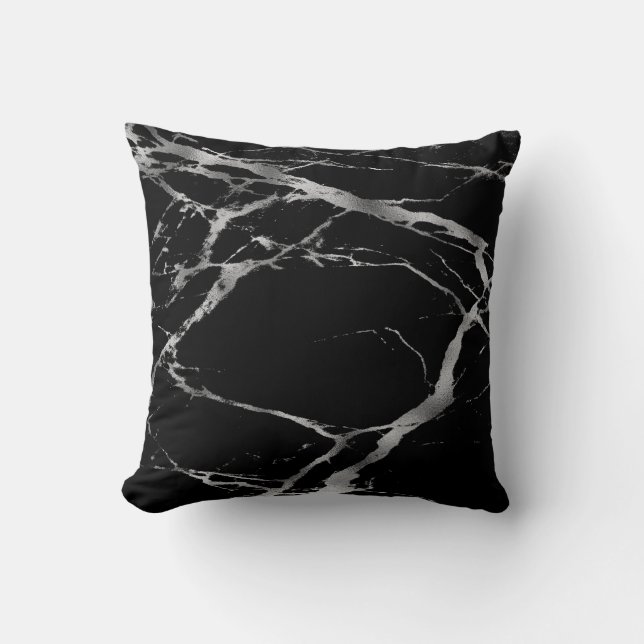 Luxury Trendy Silver Black Marble Cotton Cushion (Front)