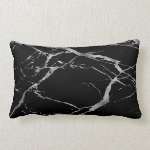 Luxury Trendy Silver Black Marble Cotton Lumbar Cushion