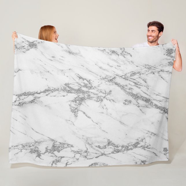 Luxury Trendy Silver Glitter Marble Fleece Blanket (In Situ)