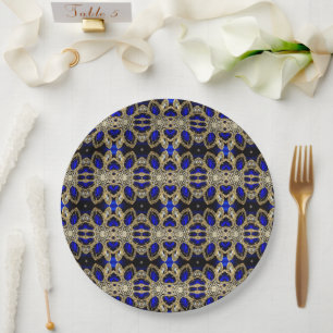Luxury Trendy Stylish Gold Turquoise Cobalt Blue Paper Plate