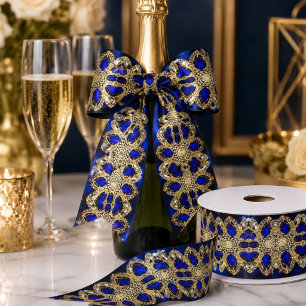 Luxury Trendy Stylish Gold Turquoise Cobalt Blue Satin Ribbon