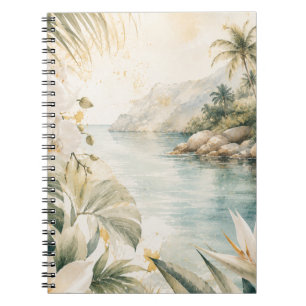 Luxury Tropical Coastal Watercolor Wall Art Notebook