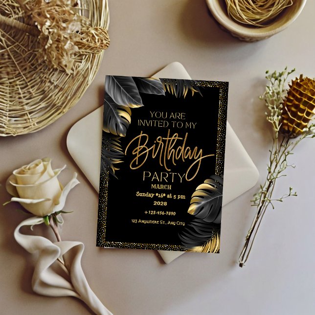  Luxury Tropical Leaf Happy Birthday Party Invitation (Creator Uploaded)