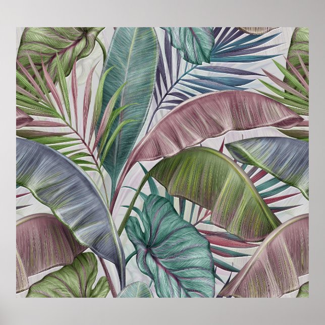 Luxury tropical leaves: pastel seamless. poster (Front)