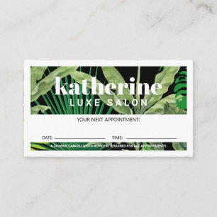 Luxury Tropical Modern Boutique & Salon Black Appointment Card