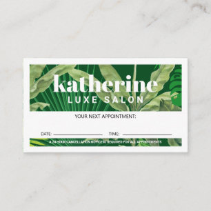 Luxury Tropical Modern Boutique & Salon Green Appointment Card