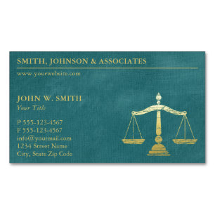 Luxury Turcuoise Lawyer Scales of Justice Magnetic Business Card