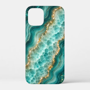 Luxury Turquoise Agate Marble with Gold Veins iPhone 12 Mini Case
